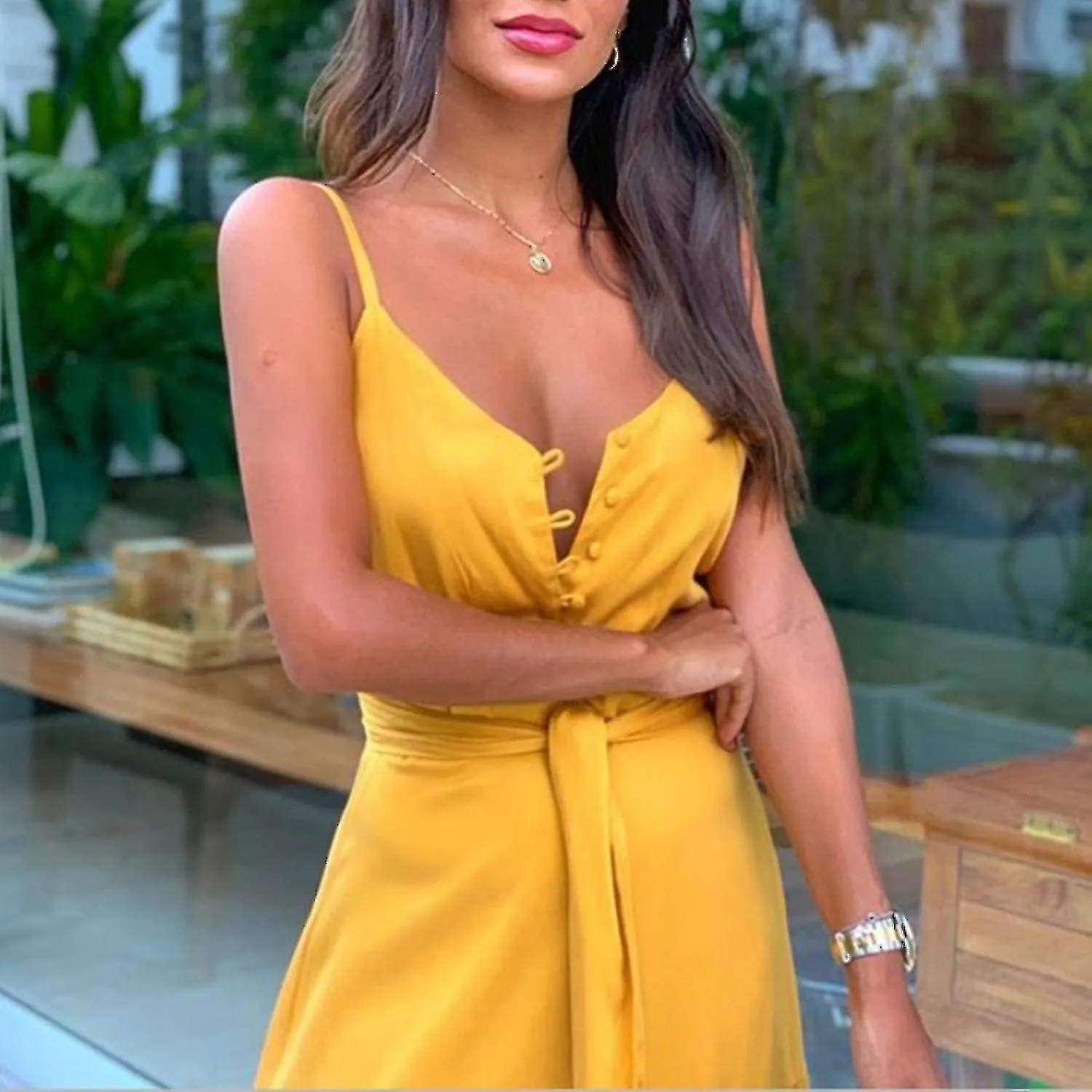 Mujer Sin mangas Deep V Cuello Suelto Liso Largo Maxi Vestido Casual