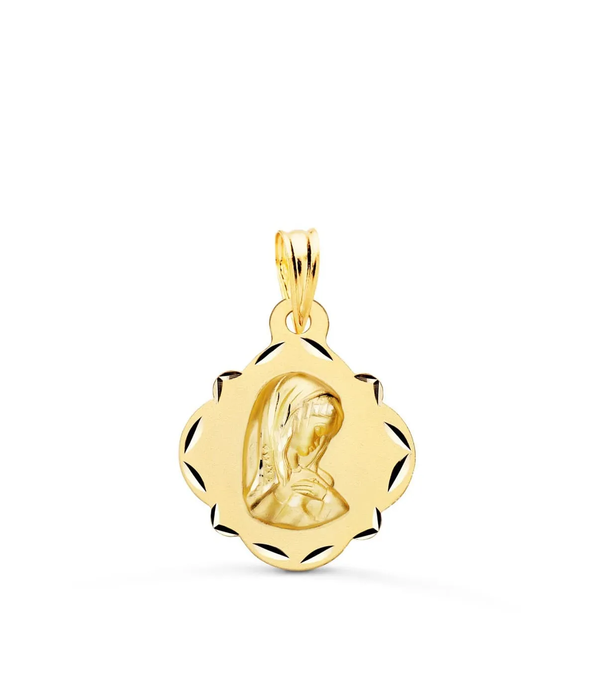 Médaille Vierge Facetté Mate Or Jaune 18 K 16 MM