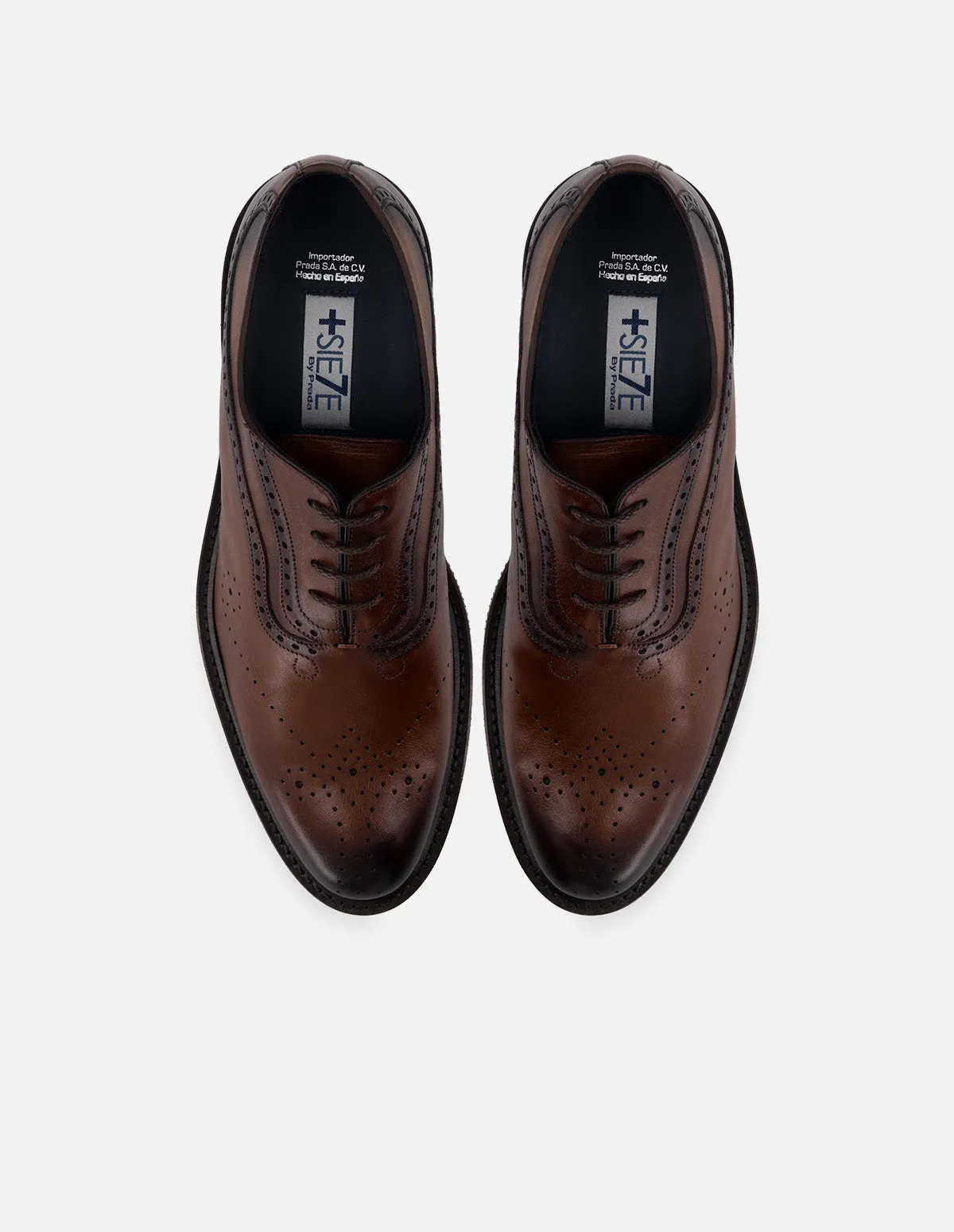 Oxford +7 cm de altura de piel color caoba con picado María y ensombrecido para hombre