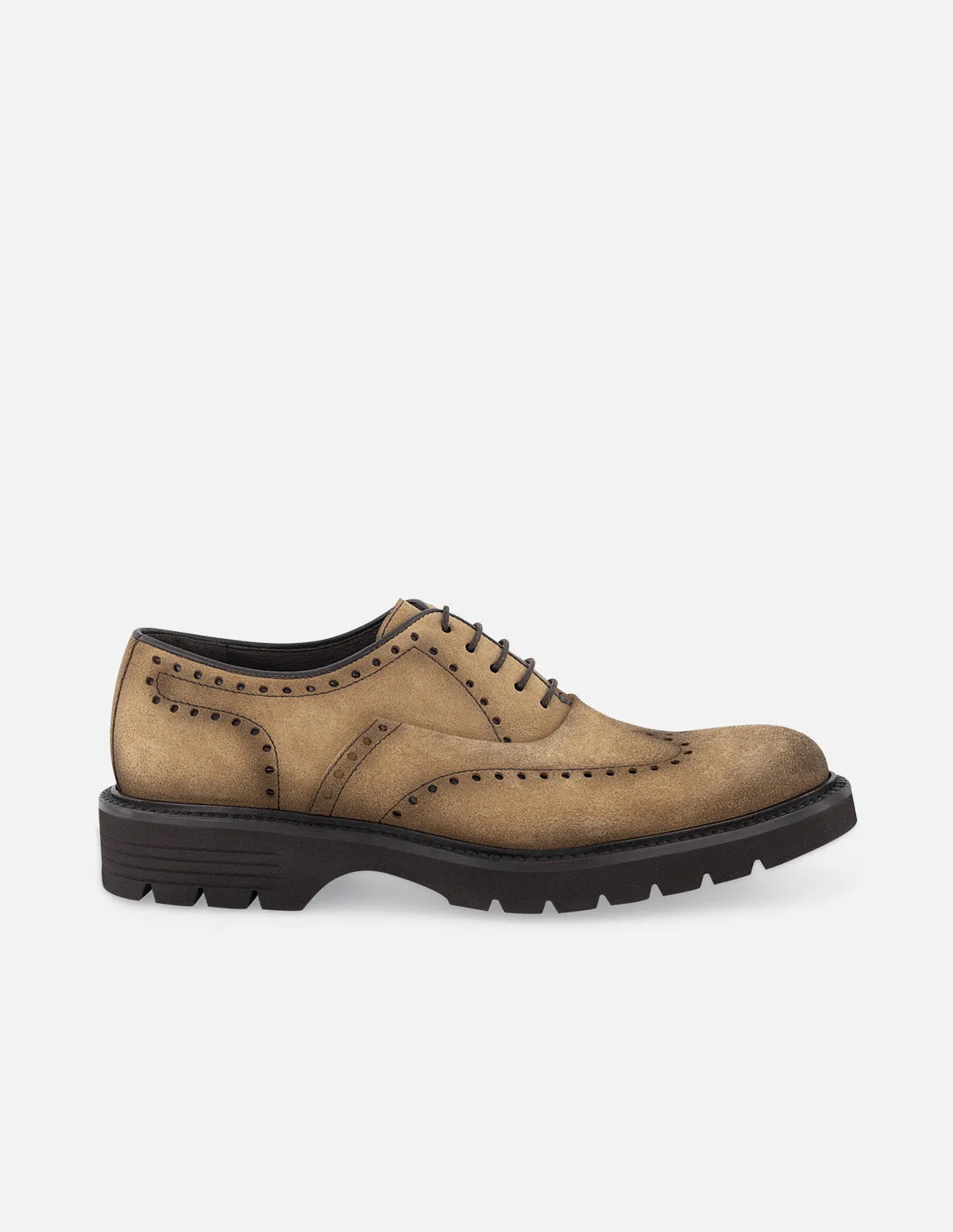 Oxford en piel ante color beige oscurecida con aerógrafo para hombre