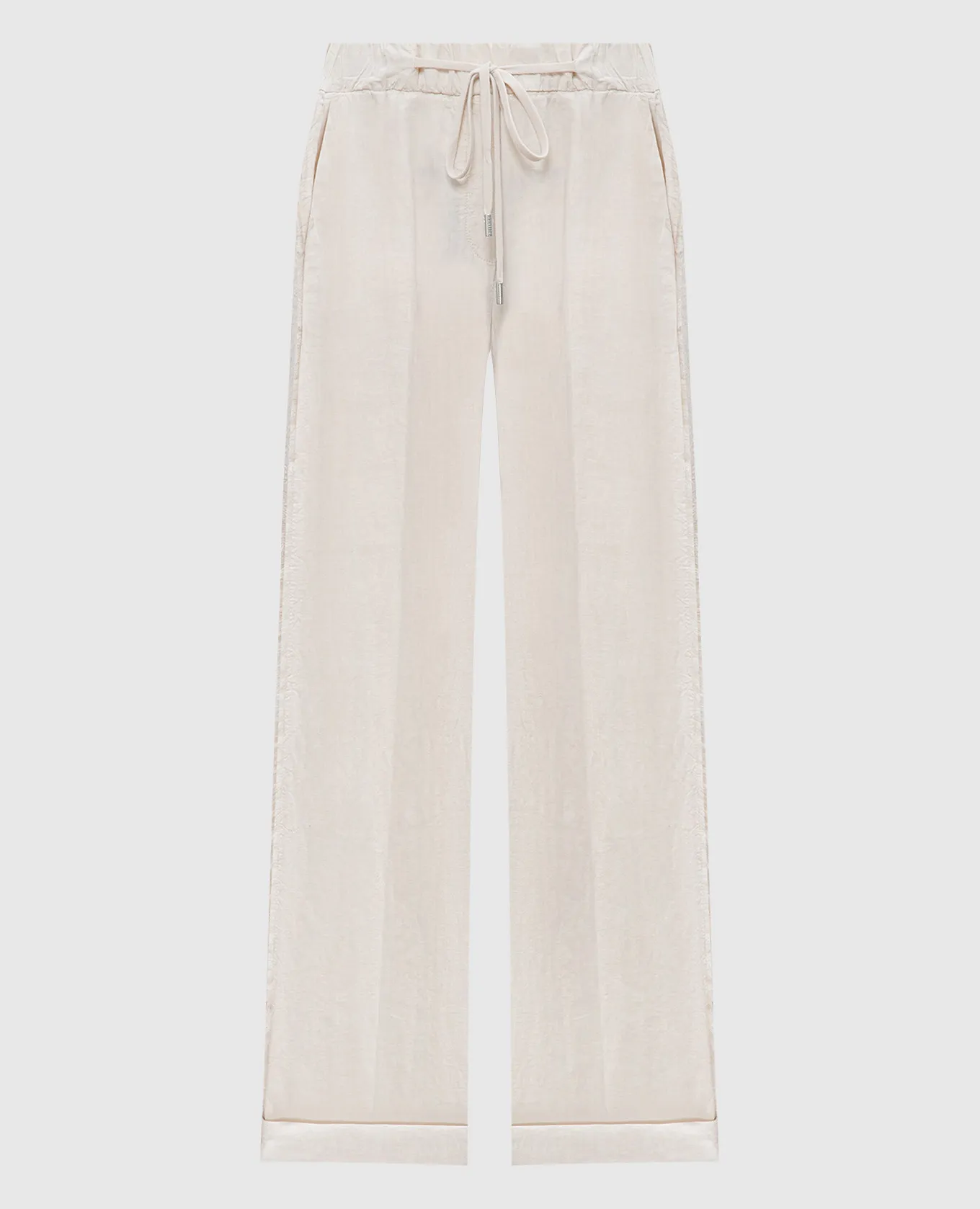 Peserico Beige linen pants with fringe