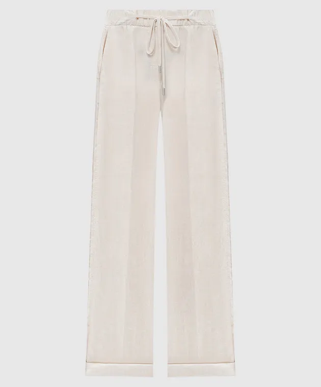 Peserico Beige linen pants with fringe