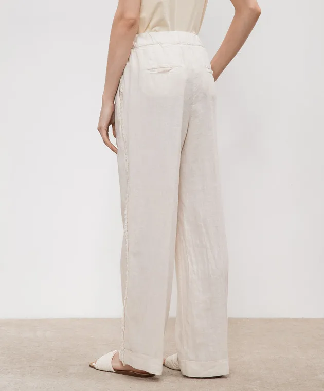 Peserico Beige linen pants with fringe