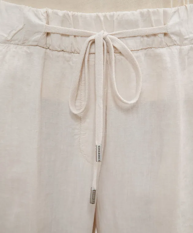 Peserico Beige linen pants with fringe