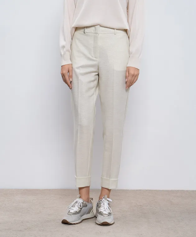 Peserico Beige pants with wool and lurex