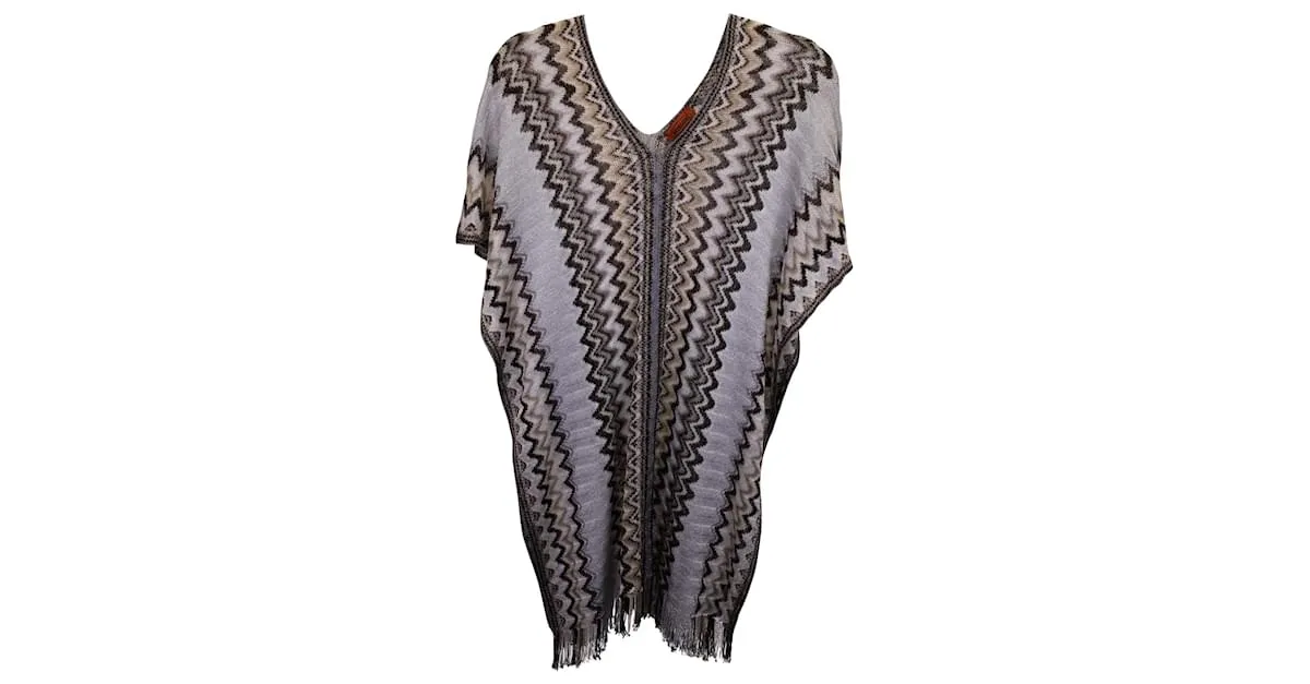 Poncho de punto metálico con chevrón Missoni en viscosa multicolor Impresión de pitón 