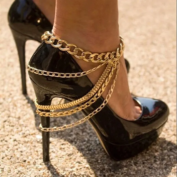 PUNK ALLOY FOOTWEAR STREET FEET ACCESSORY ANKLET STYLE MULTILAYER TASSEL ANKLET 