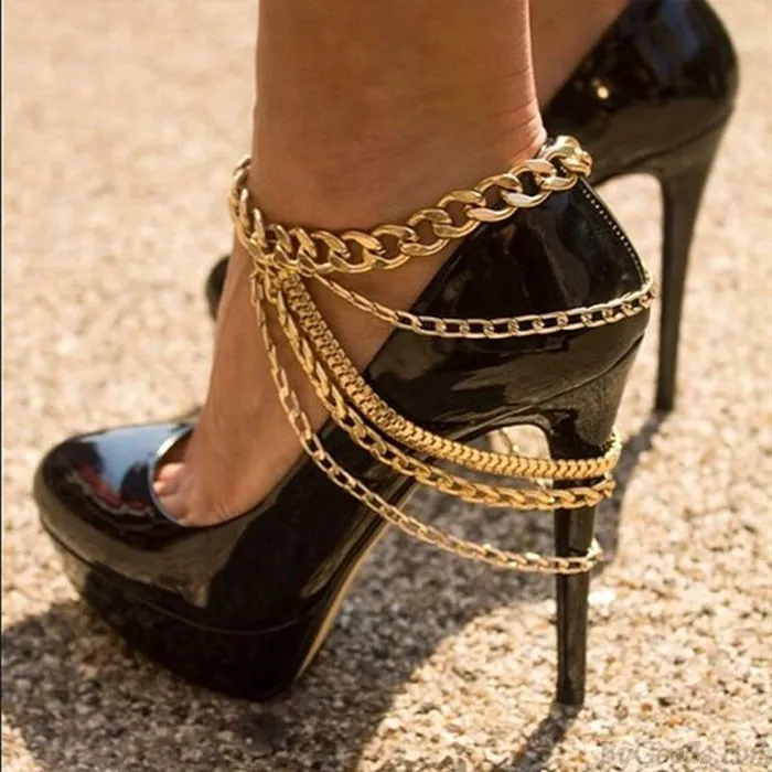 PUNK ALLOY FOOTWEAR STREET FEET ACCESSORY ANKLET STYLE MULTILAYER TASSEL ANKLET 