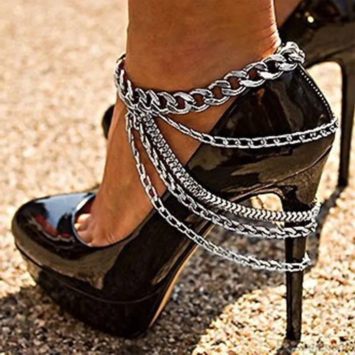 PUNK ALLOY FOOTWEAR STREET FEET ACCESSORY ANKLET STYLE MULTILAYER TASSEL ANKLET 