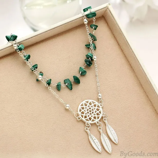 Retro Catcher Irregular Turquoise Bracelet Feather Openwork Dream Pendant Beach Anklet
