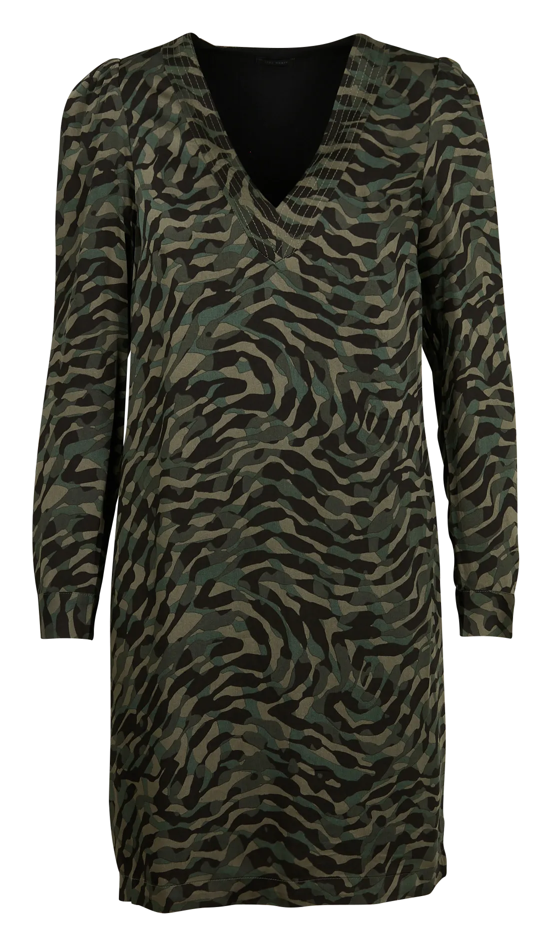 Robe midi col V imprimée en caqui