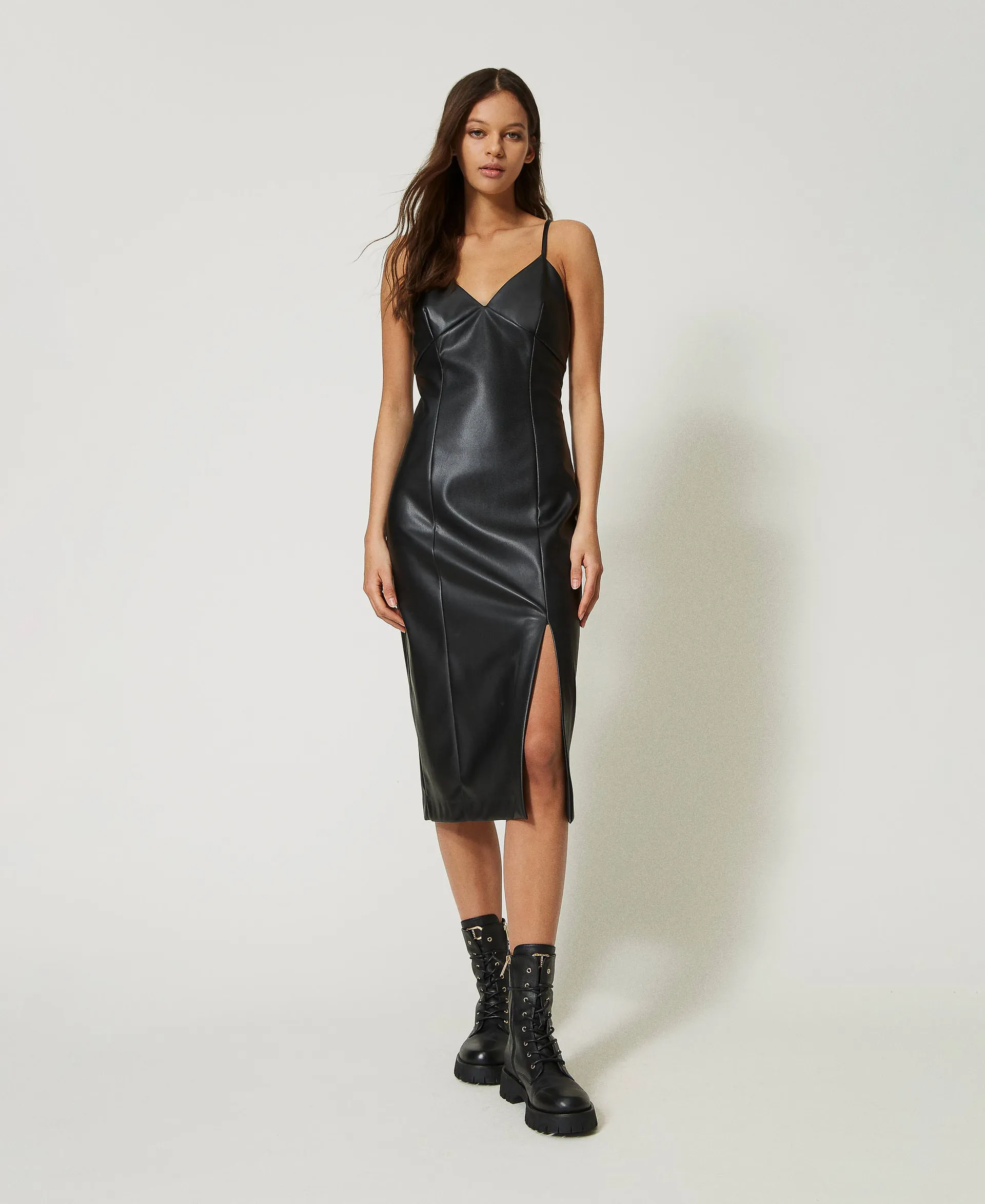 Robe midi effet cuir