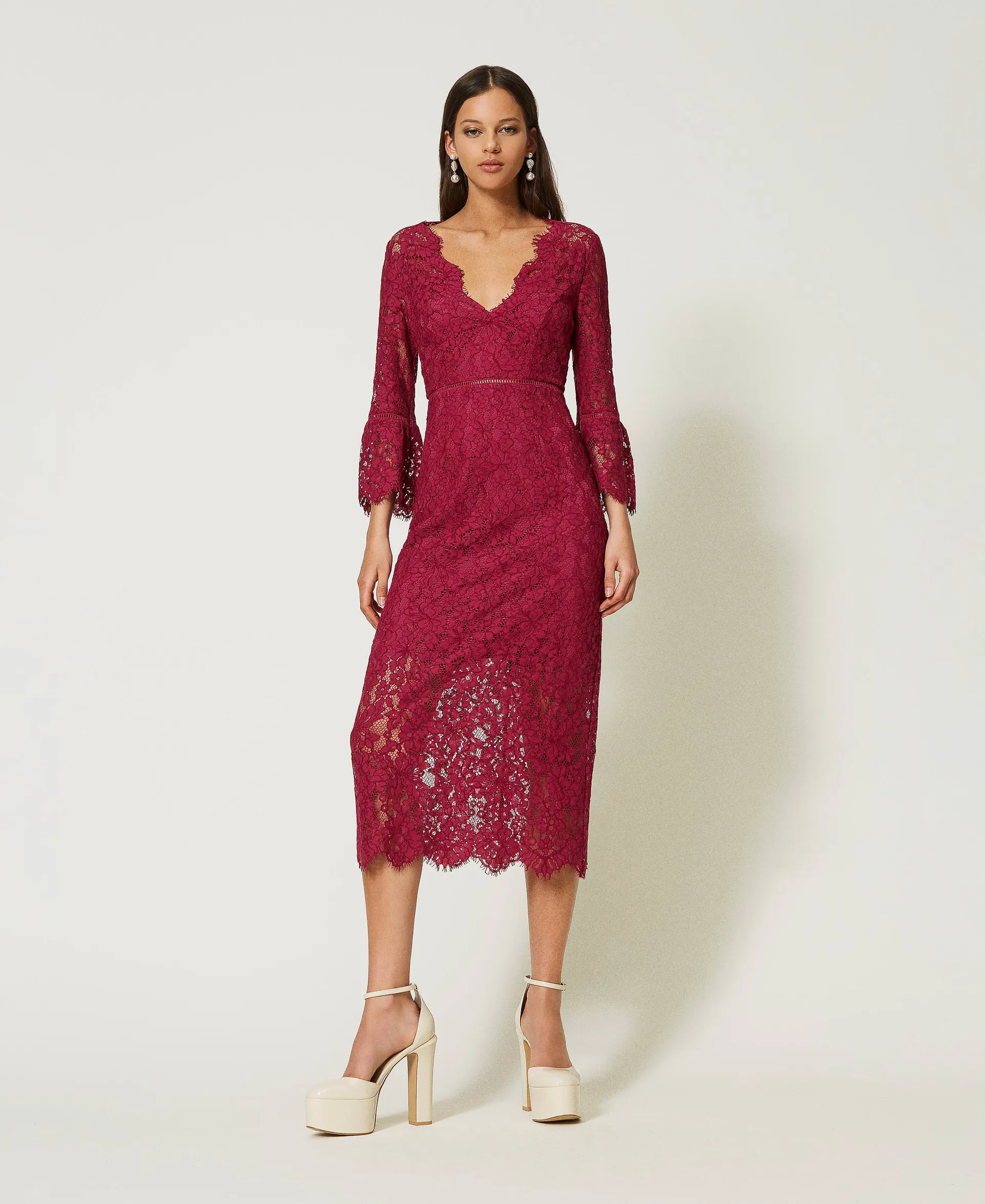 Robe midi en dentelle macramé
