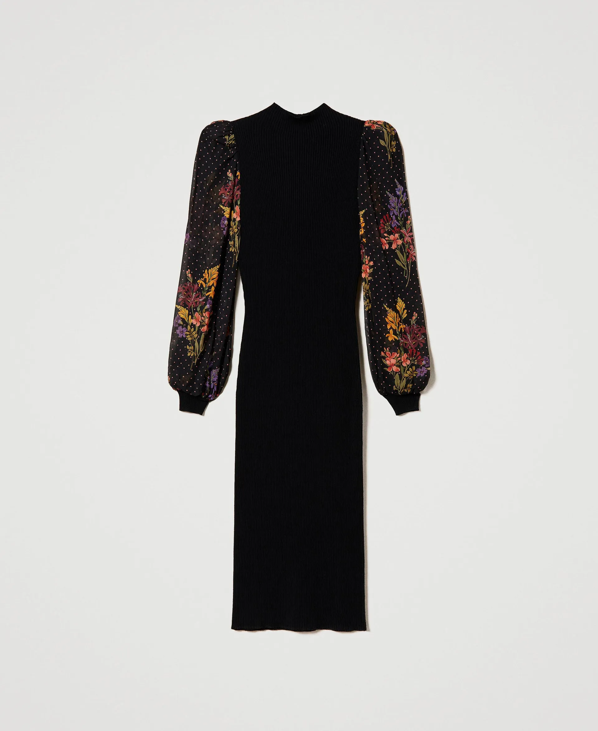 Robe midi en maille et crêpe georgette