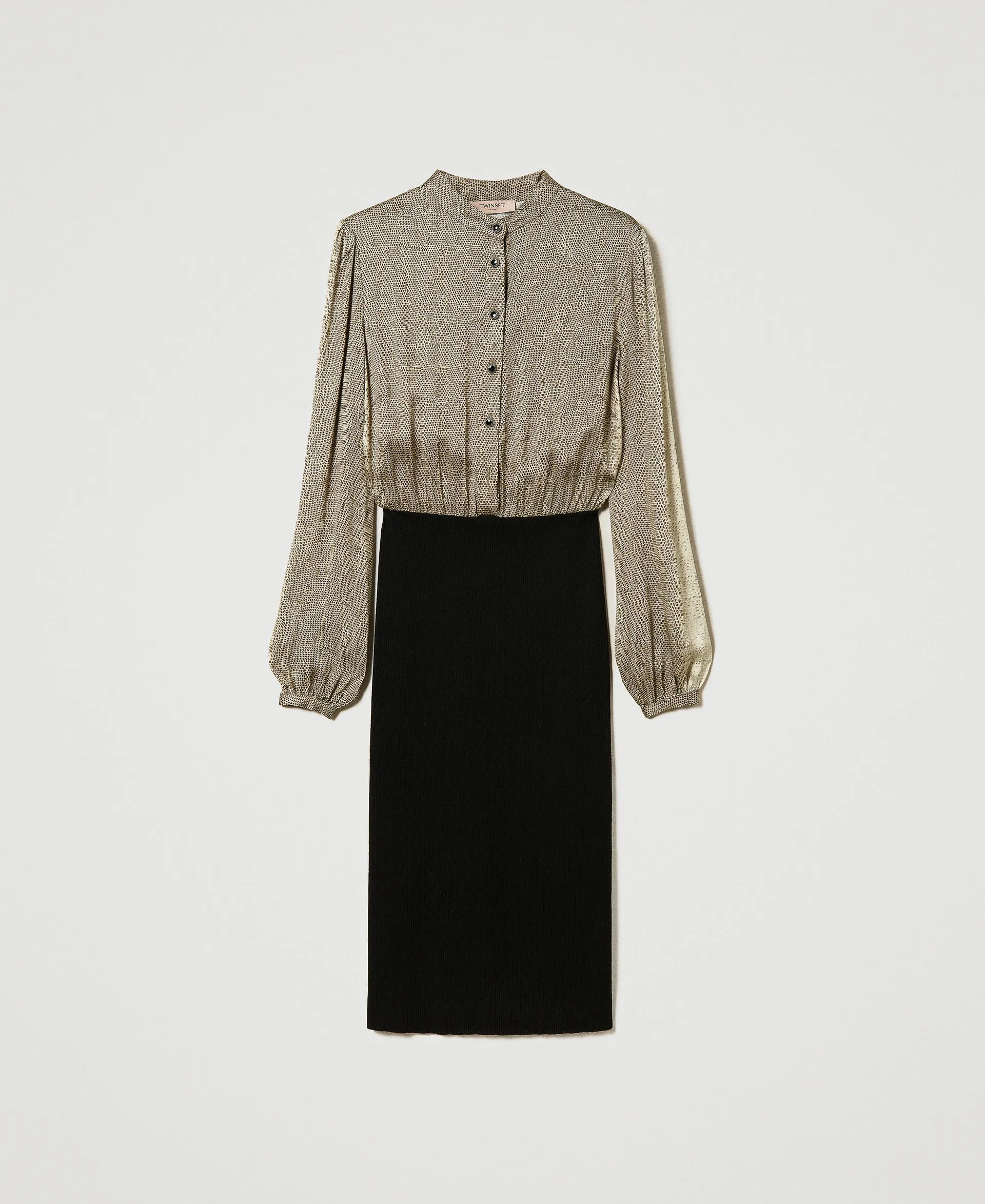 Robe midi en satin et maille