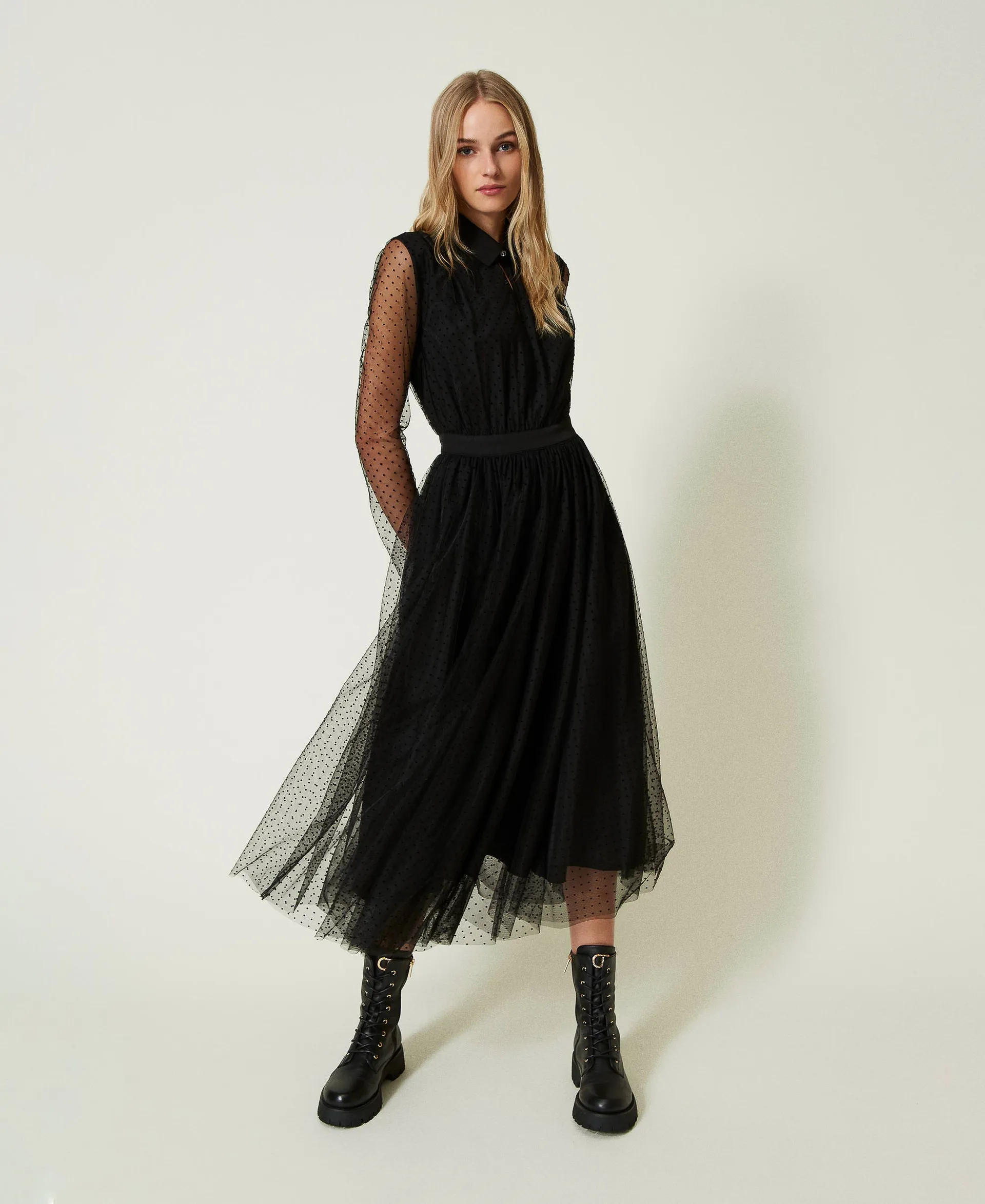 Robe midi en tulle plumetis
