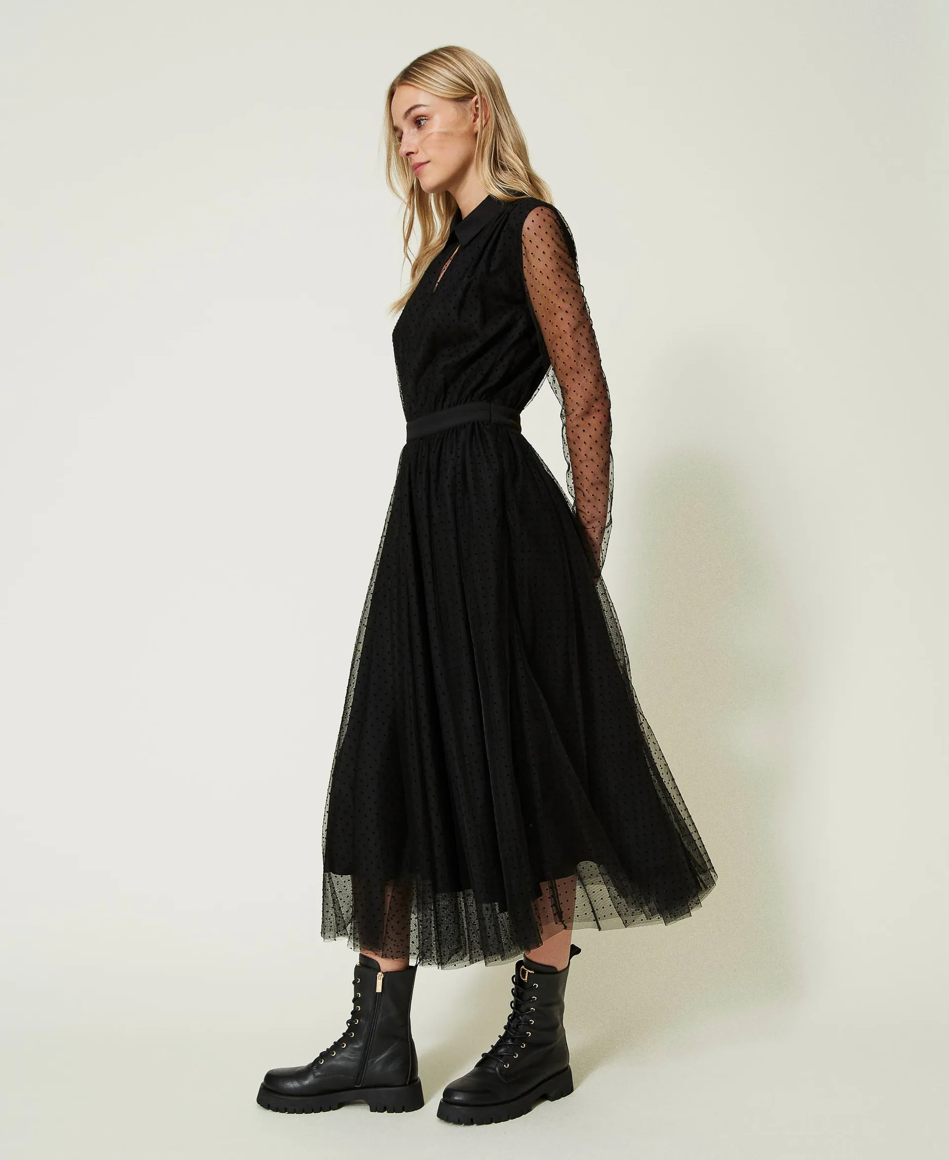 Robe midi en tulle plumetis