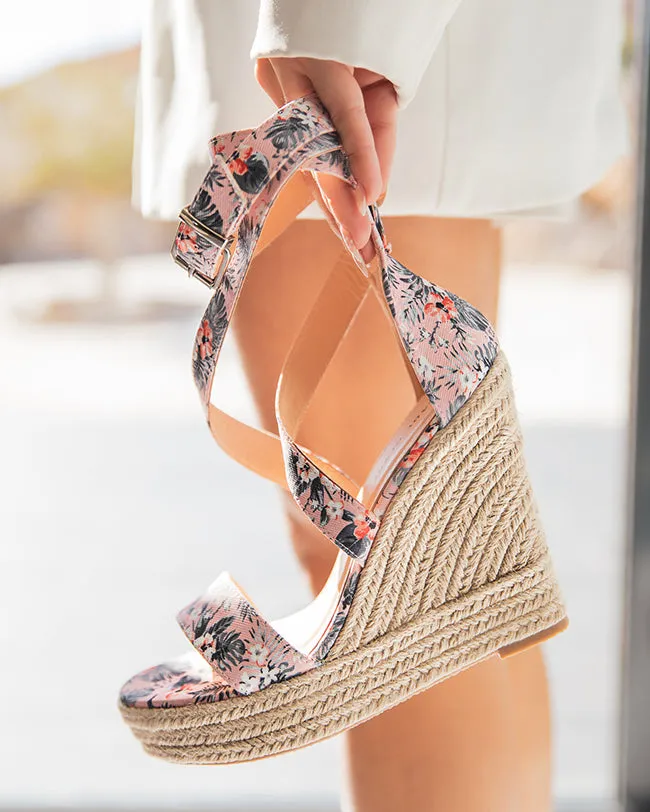 SANDALIA DE PLATAFORMA DE ANTE CON FLORES  ELISE