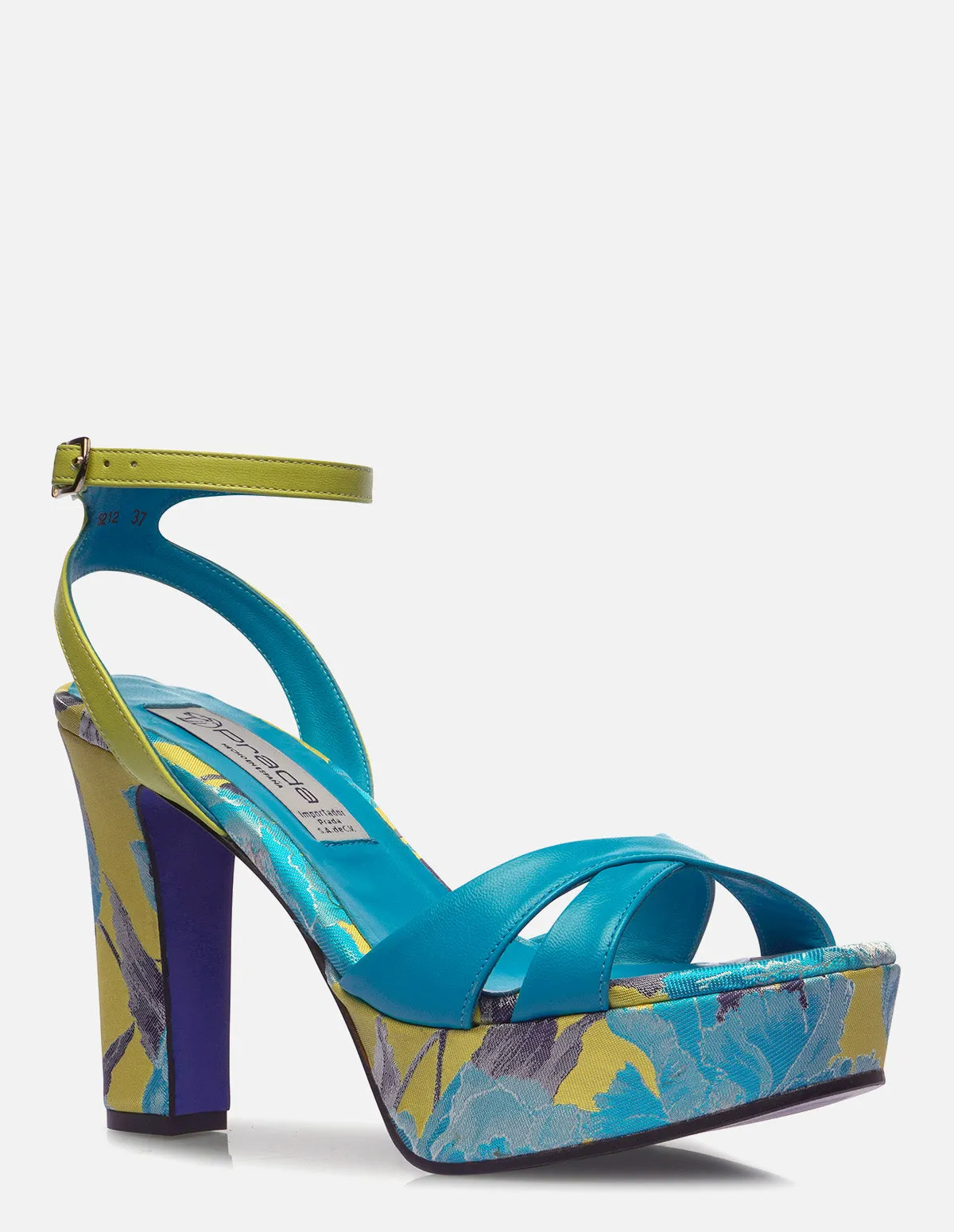 Sandalia en Piel y Textil Floral