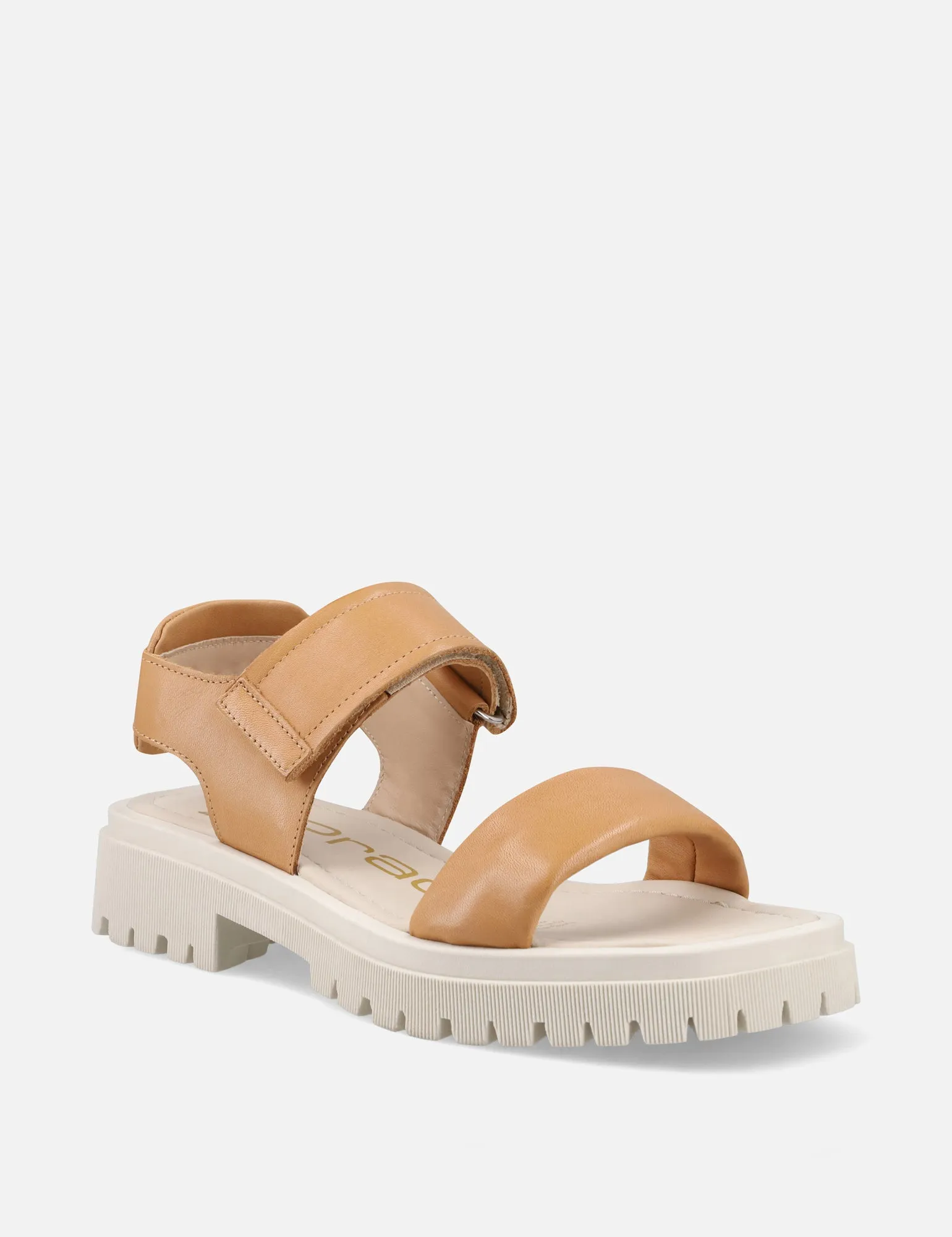 Sandalia flat doble tira en piel napa color cuero