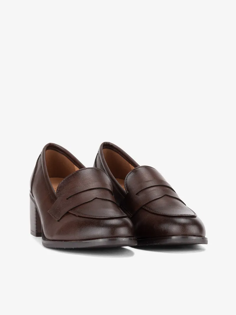 SAPATO LOAFER DE TACÃO COM TRAVESSÃO ESTILO MOCASSIN