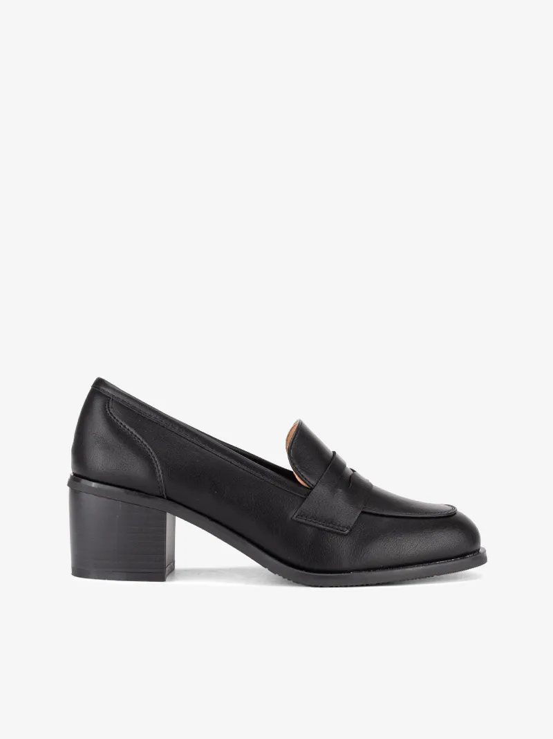 SAPATO LOAFER DE TACÃO COM TRAVESSÃO ESTILO MOCASSIN