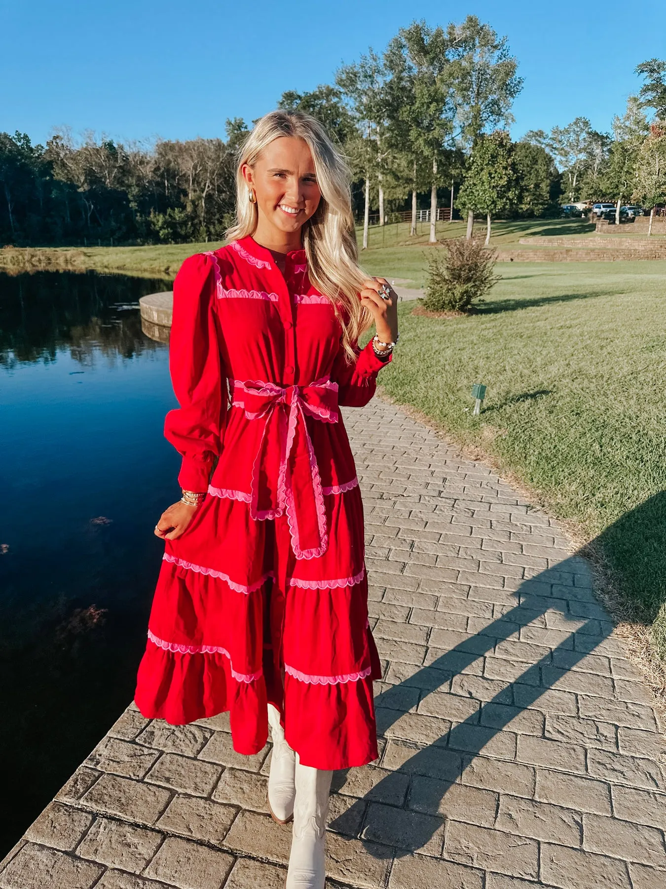SHE'S UNFORGETTABLE RED MIDI DRESS
