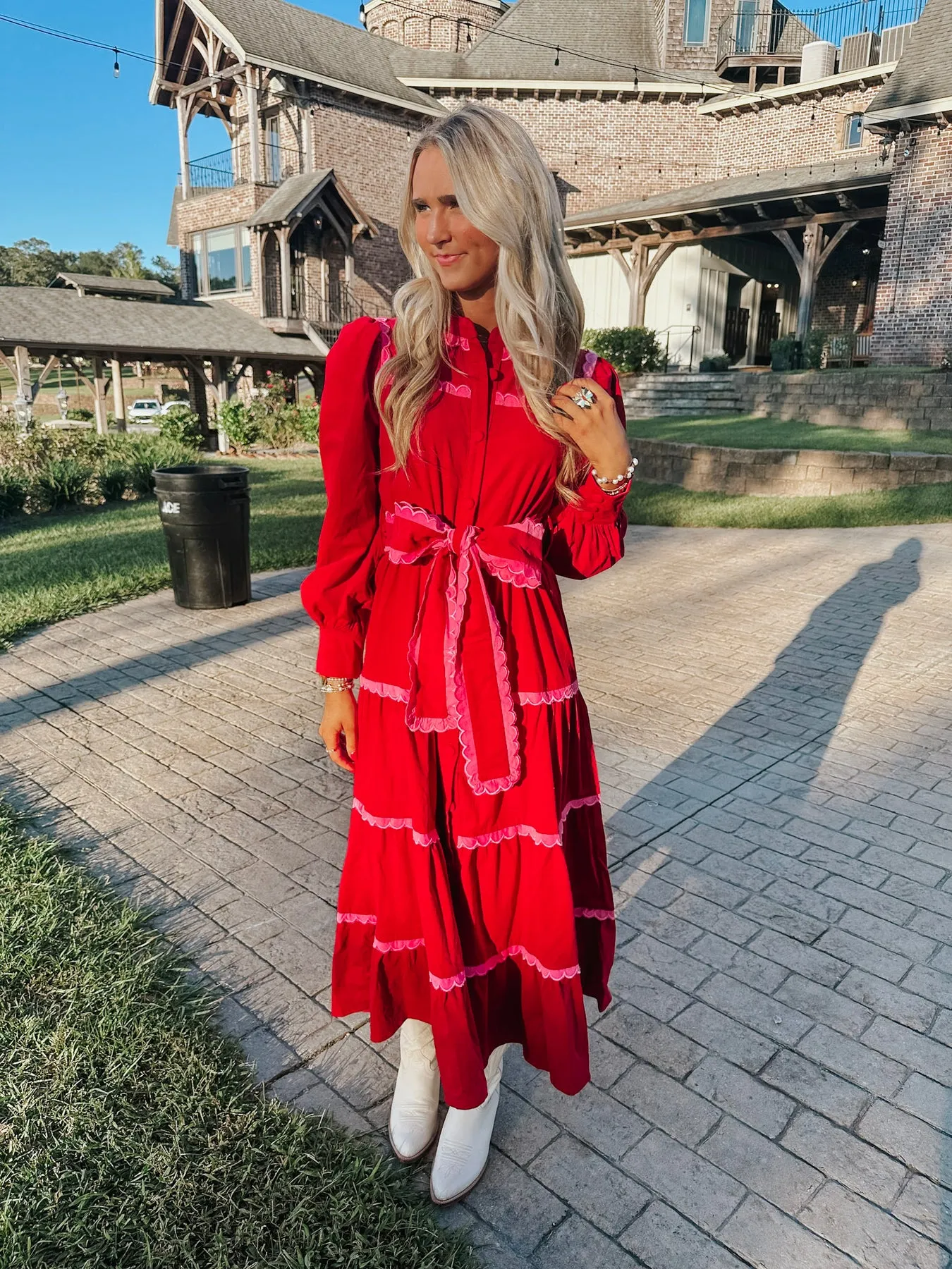 SHE'S UNFORGETTABLE RED MIDI DRESS