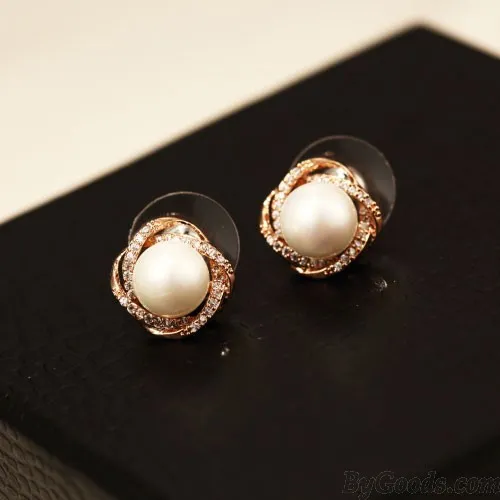 Shining Delicate Pearl Rhinestone Geometry Women Stud Earrings