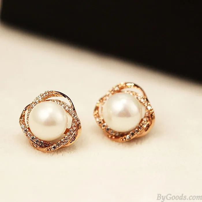 Shining Delicate Pearl Rhinestone Geometry Women Stud Earrings