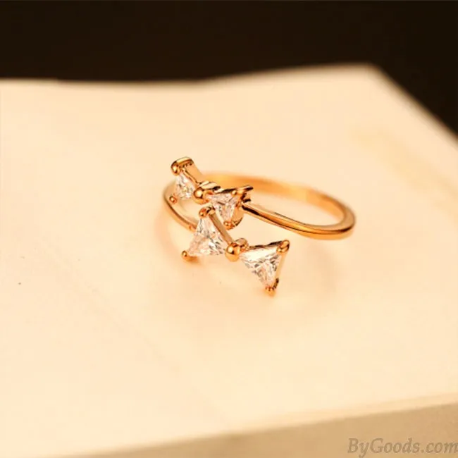 SWEET DOUBLE BOW LADY RING BOWKNOT RHINESTONE OPEN RING