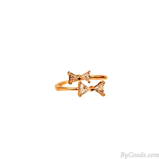 SWEET DOUBLE BOW LADY RING BOWKNOT RHINESTONE OPEN RING