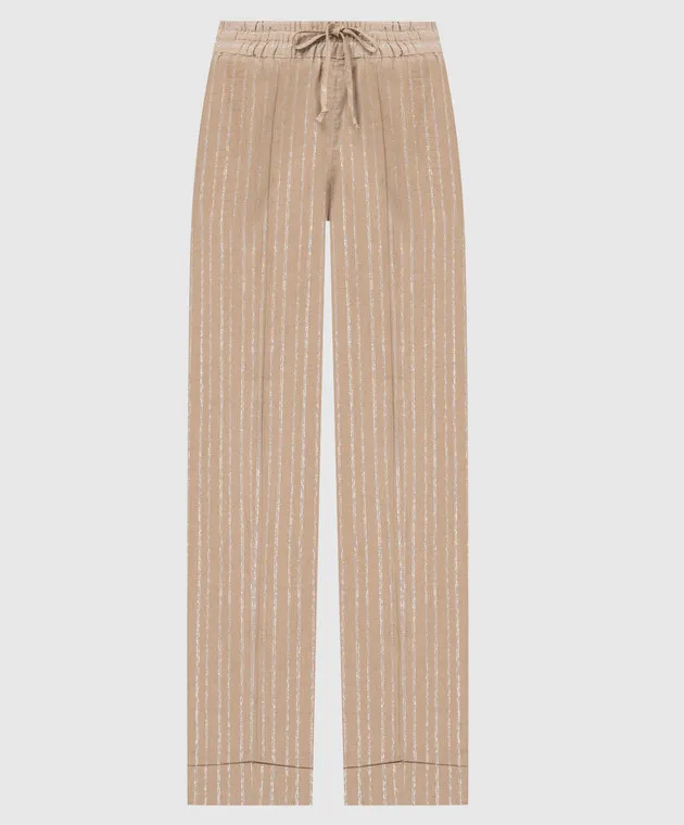 Twinset Beige pants with striped linen with lurex
