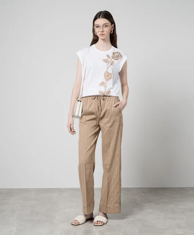 Twinset Beige pants with striped linen with lurex