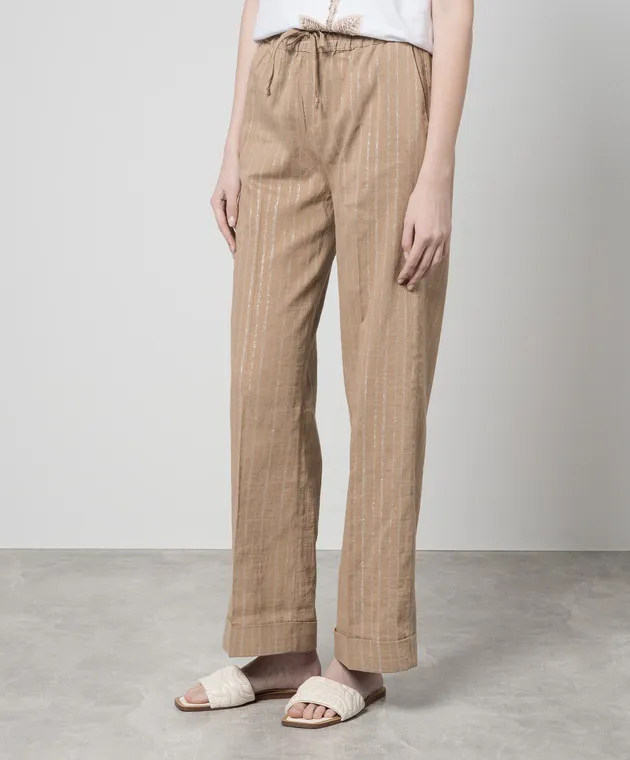 Twinset Beige pants with striped linen with lurex