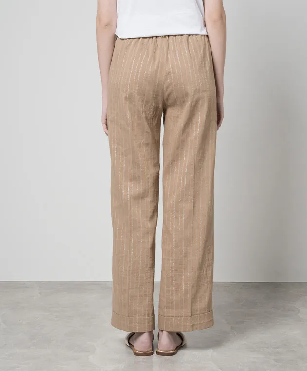 Twinset Beige pants with striped linen with lurex