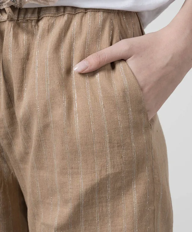 Twinset Beige pants with striped linen with lurex