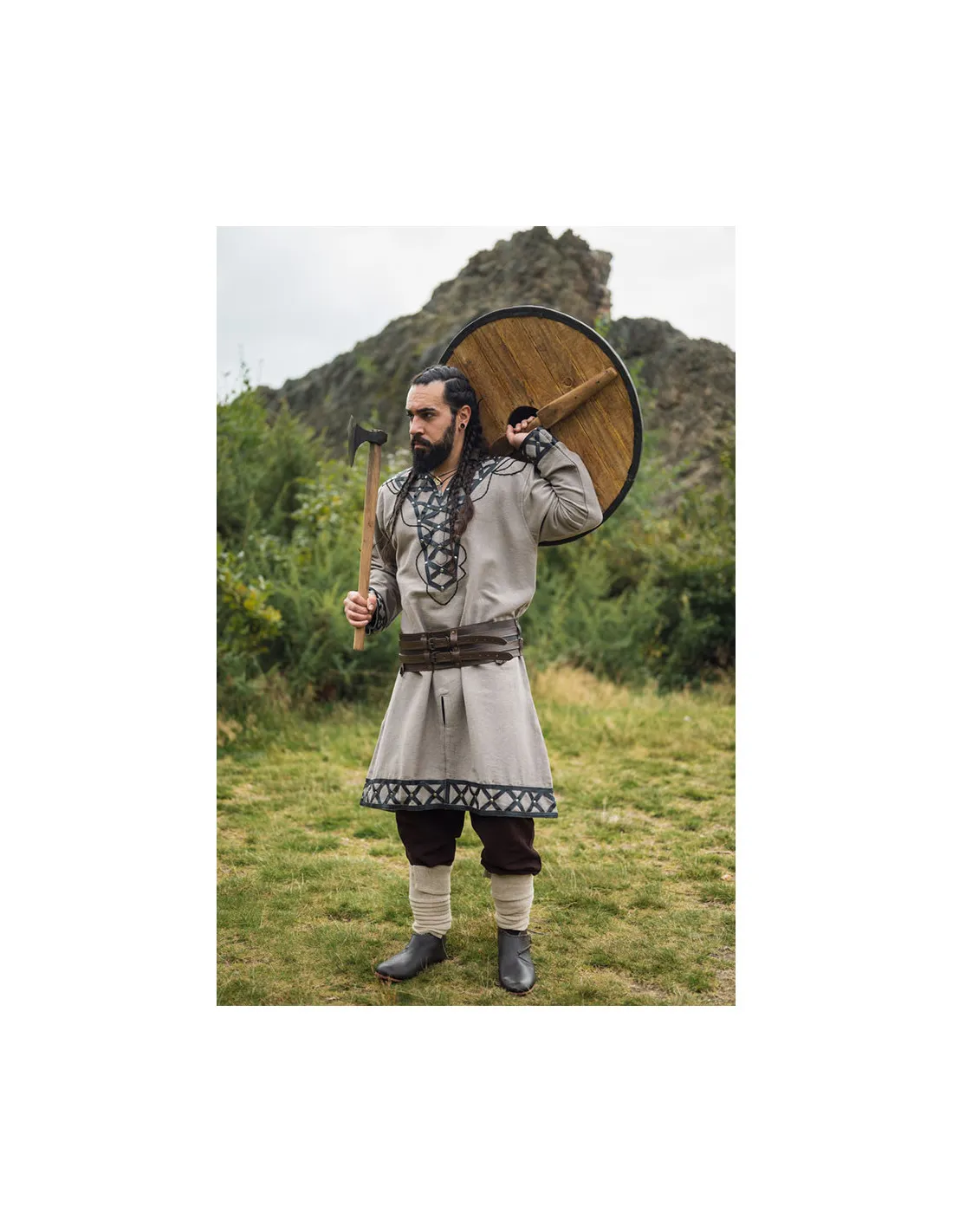 Túnica vikinga decorada Erik, color arena