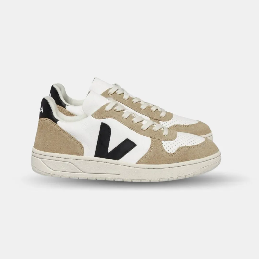 VEJA WOMEN'S V10 CHROMEFREE LEATHER EXTRA WHITE BLACK SAHARA