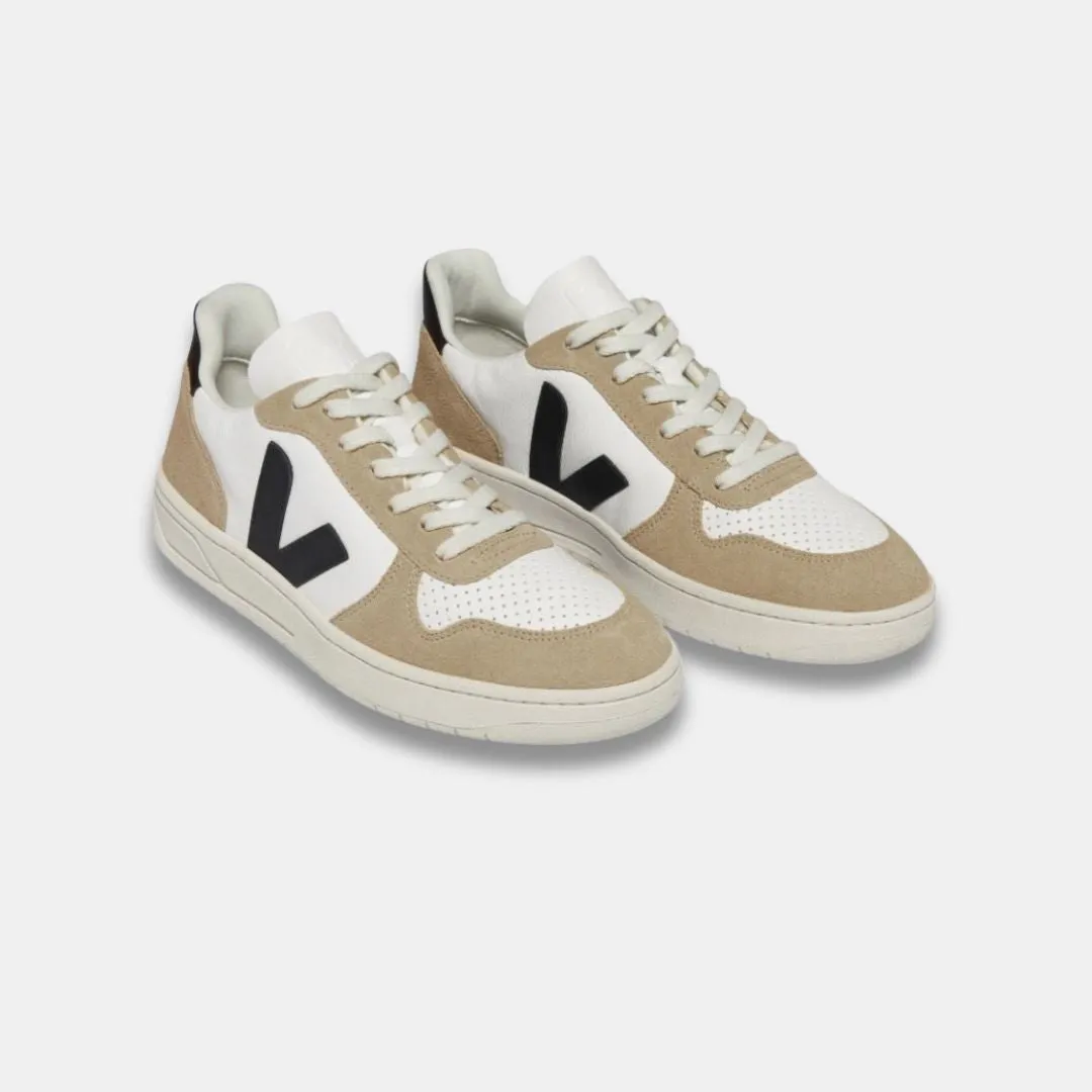VEJA WOMEN'S V10 CHROMEFREE LEATHER EXTRA WHITE BLACK SAHARA