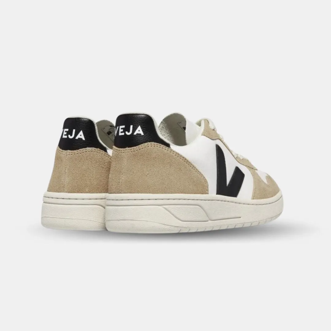 VEJA WOMEN'S V10 CHROMEFREE LEATHER EXTRA WHITE BLACK SAHARA