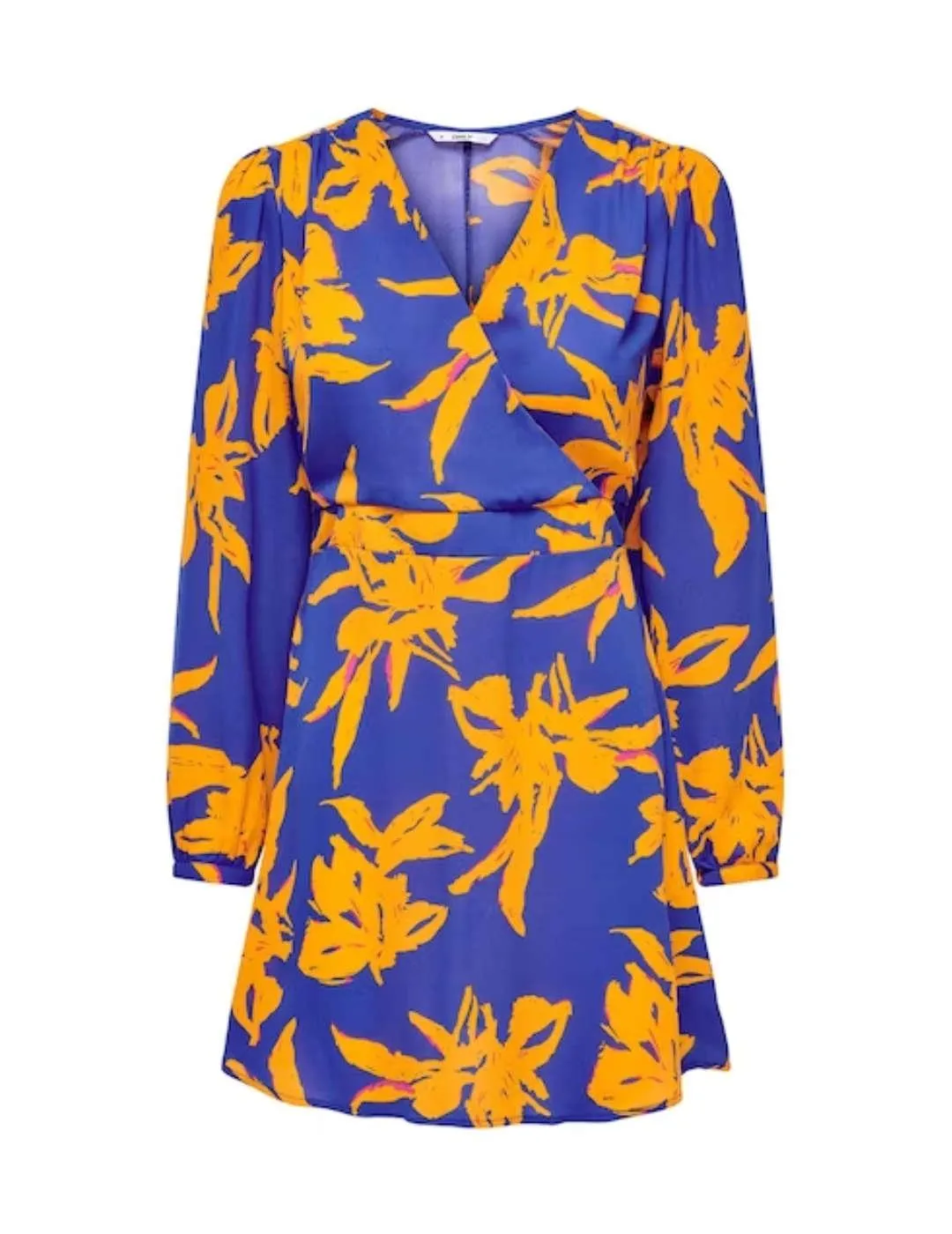 Vestido Only Alma azul y naranja de manga larga para mujer