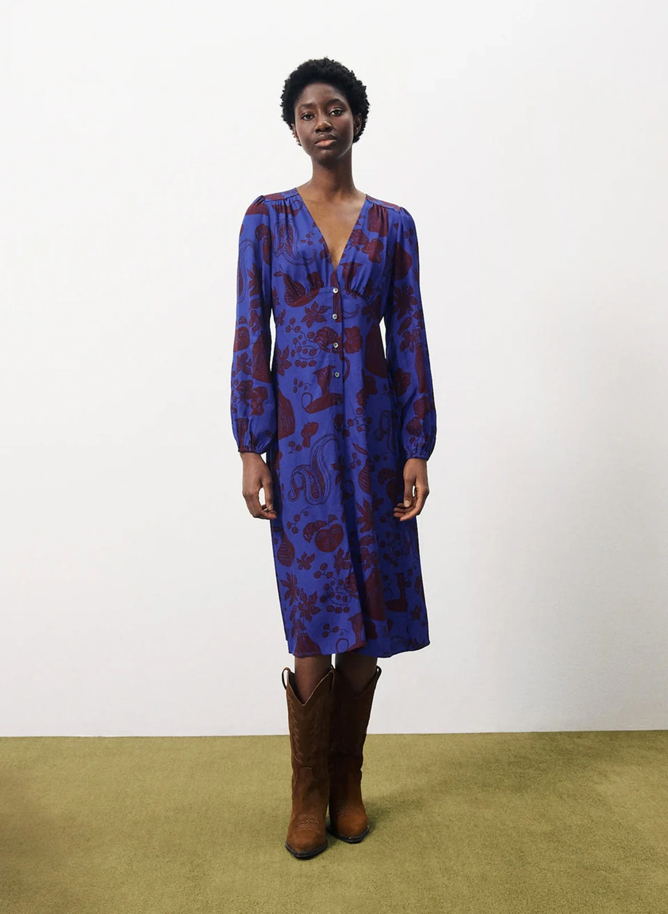 WENDY  ROBE MIDI COL V IMPRIMéE EN MULTICOLOR