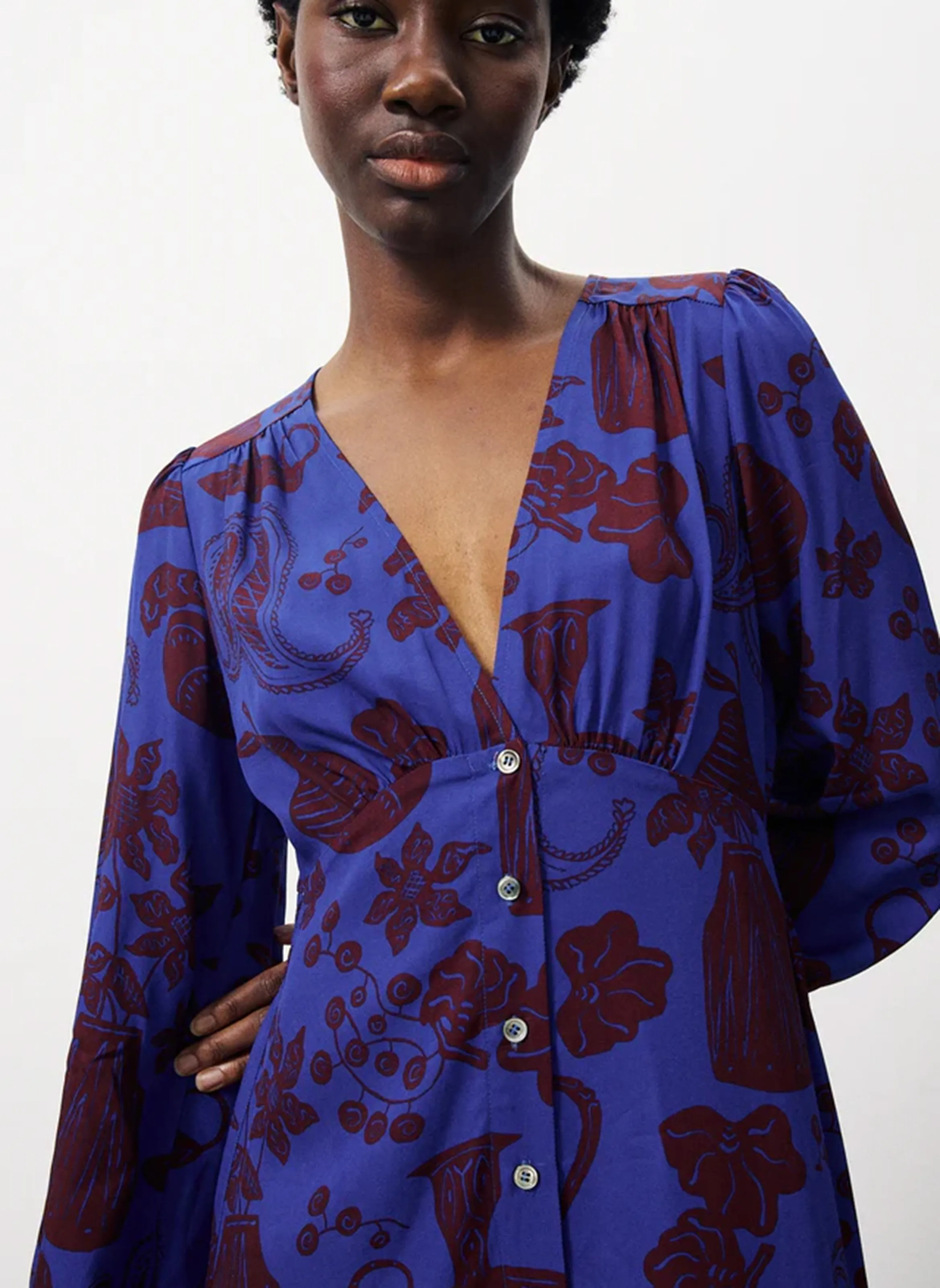WENDY  ROBE MIDI COL V IMPRIMéE EN MULTICOLOR
