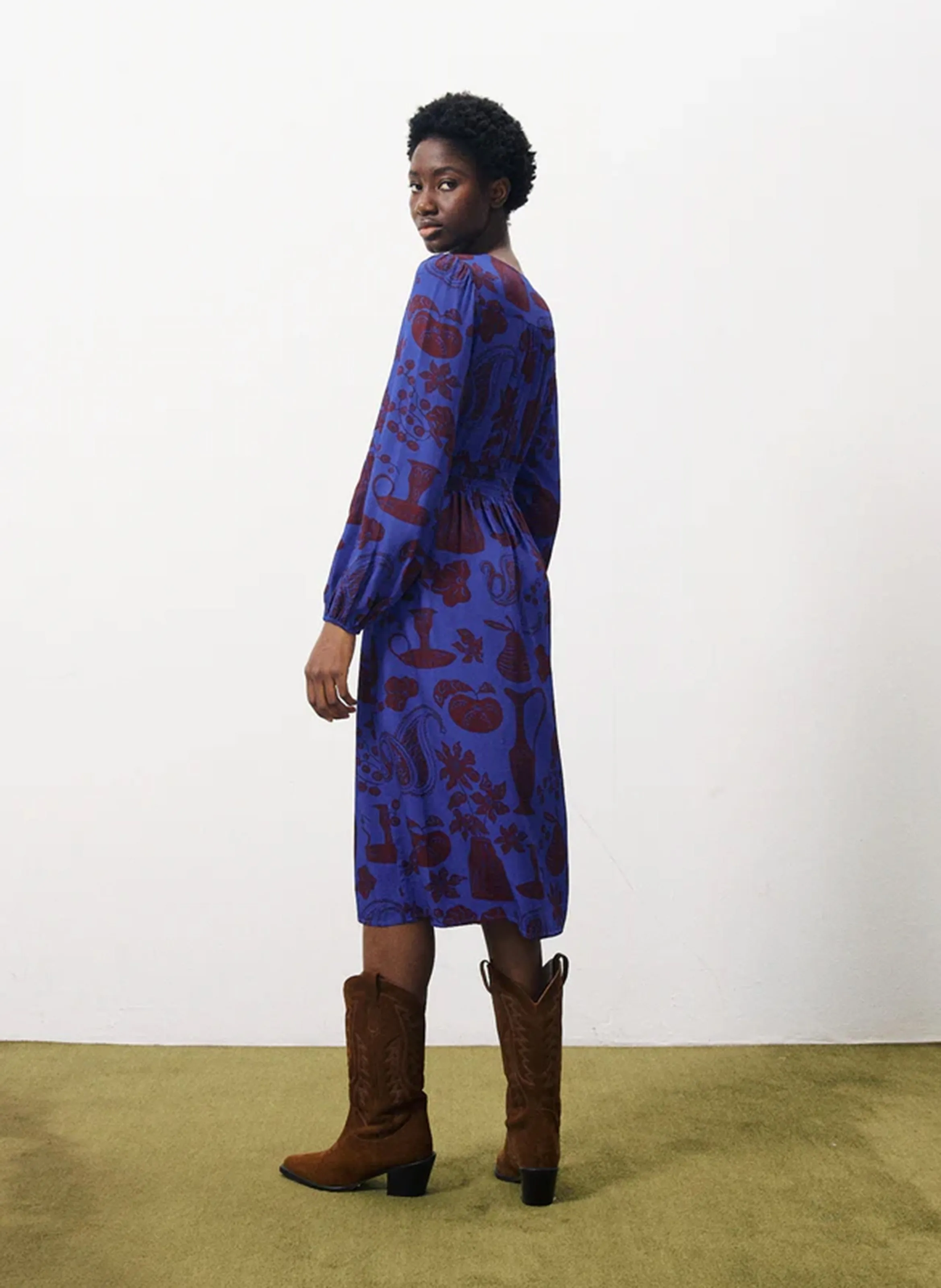 WENDY  ROBE MIDI COL V IMPRIMéE EN MULTICOLOR