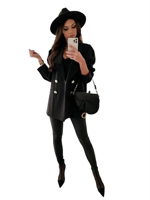 Women Double Breasted Casual Jacket Coat, Lapel Collar Blazer